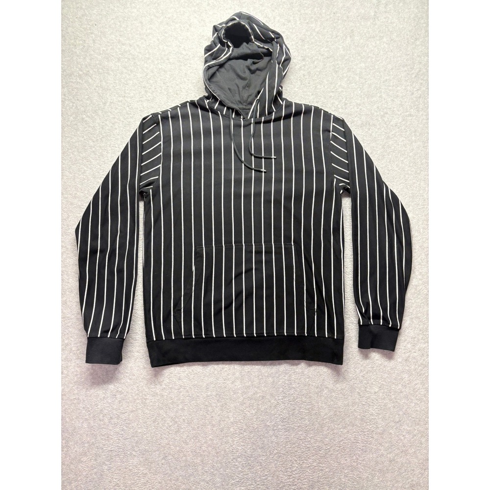 Original Use Mens Black White Pinstripe Pullover Hoodie Sweatshirt Size M